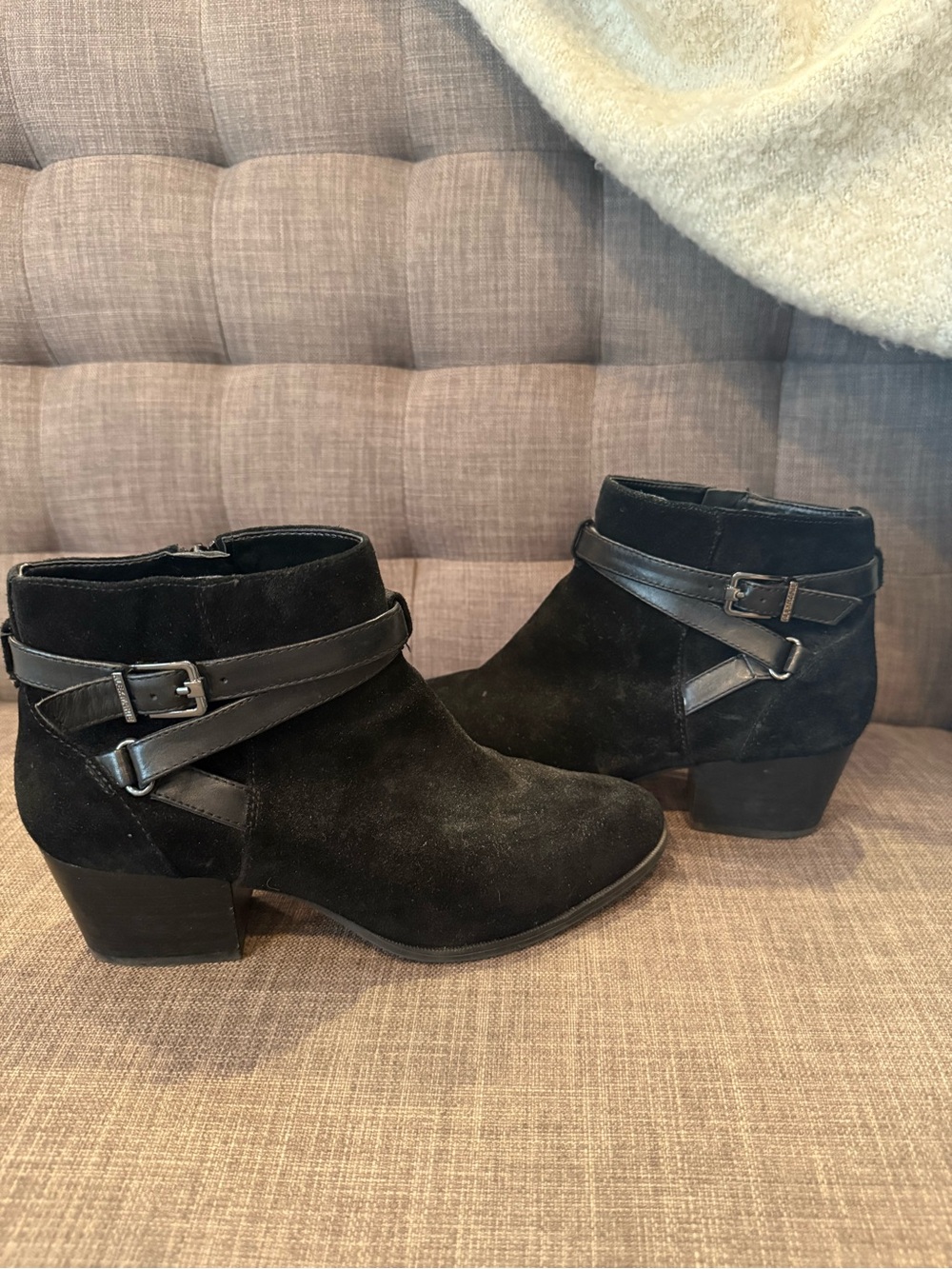 Alex Marie Black Suede Ankle Booties with Buckle Strap